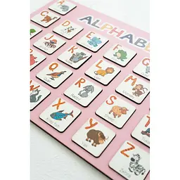 Дерев'яна абетка-вкладиш англійська "ALPHABET" Vladico 3240-03-001 рожева 29х39 см - мініатюра 2