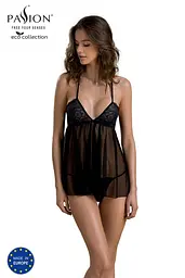 Пеньюар Passion Kerria Chemise чорний з мереживним верхом та трусиками, XXL/XXXL - мініатюра 2