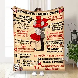 Плед плюшевий 3D з побажаннями Правила нашої сім'ї №6 160х200 см