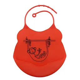Силіконовий слинявчик з кишенею Kiddy Червоний Мавпа 02674