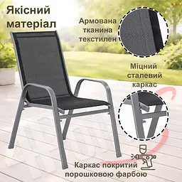 Крісло садове 4Points Vento текстилен чорний/каркас сірий - мініатюра 3