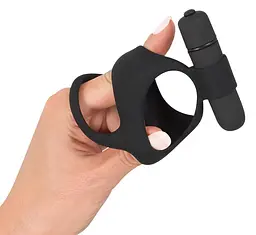 Віброкільце Black Velvets Cock Ball Ring 7 см чорний - мініатюра 5