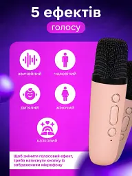Дитяче караоке з 2 бездротовими мікрофонами K12 та портативною RGB Bluetooth колонкою Pink (18964) - мініатюра 6