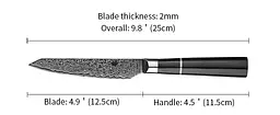 Ніж універсальний Damascus DK-EK 2007 VG-10 дамаська сталь 67 шарів лезо 12.5 см - мініатюра 2
