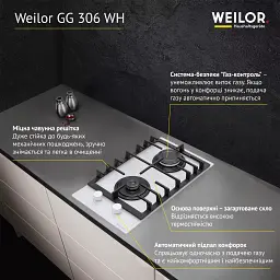 Поверхня газова Domino на склі Weilor GG 306 WH - мініатюра 4
