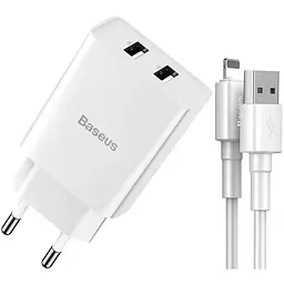 Мережевий зарядний пристрій Baseus Speed ​​Xiaomini 2USB + Cable Lightning 2.1A TZCCFS-R02 White