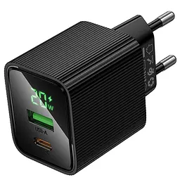 Мережевний зарядний пристрій Hoco CS83A Excellent with digital display PD20W+QC3.0 1USB-A/1C Black - мініатюра 4