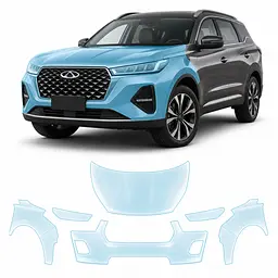 Антигравійна захисна бронеплівка за лекалами для Chery Tiggo 7 Pro I facelift 2023- передня частина авто (капот бампер крила))