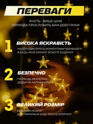 Світлодіодна новорічна LED гірлянда-штора «Зірочки», теплий білий колір, 3х2 м, USB, 100 LED ламп, біла (1134342453) - мініатюра 2