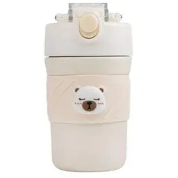 Термос дитячий  «Cute Bear» поїлка з трубочкою нержавіюча сталь 420 мл Бежевий