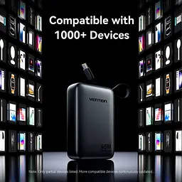 Батарея універсальна Vention 20000 mAh 45W Mini with Built-in USB-C Cable Gray (FHGH0) - мініатюра 9