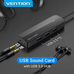 Хаб USB 3.0 -> 3хUSB 3.0/2хTRS Audio/USB Micro 1.0 м. Vention - мініатюра 5