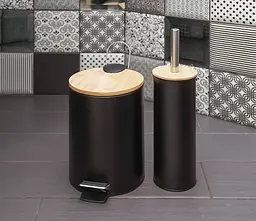 Комплект для ванної кімнати FABRIKA Bamboo відро для сміття + йоржик для унітазу Black - мініатюра 5