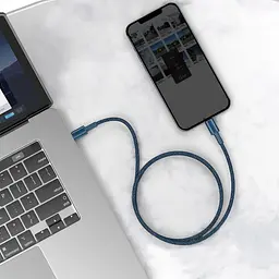 Кабель Baseus High Density Braided Fast Charging Data Cable Type-C to Lightning PD 20W 1m Blue (CATLGD-03) - мініатюра 2