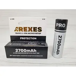 Літій-іонний акумулятор із захистом 1 шт Arexes 18650 Li-Ion 2700 mAh, 3.7V
