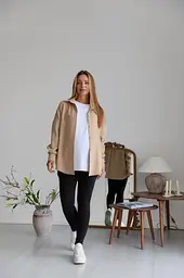 Жіноча сорочка для вагітних стилю oversize з мікровельвету Varna розмір L-XL Lullababe бежева - мініатюра 2
