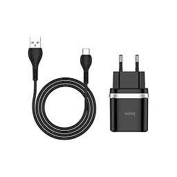 Зарядний пристрій HOCO C12Q Smart USB QC3.0 + кабель USB–USB-C 18 Вт чорний (6931474716293)