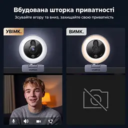 Вебкамера з підсвічуванням UGREEN CM910 2K 30 кадр/с з роз’ємом USB-C із сенсорним перемиканням (65857) - мініатюра 6
