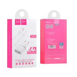 Блок живлення - Адаптер мережевий Hoco C12 на 2 USB-порти комплект з Lightning кабелем білий - мініатюра 5
