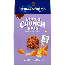 Цукерки Millennium Choco Crunch з мигдалем, пластівцями та рисовими кульками 100 г (857542)