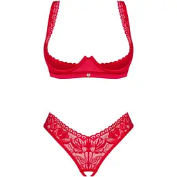 Комплект білизни Obsessive Lacelove cupless 2-pcs set M/L Red, відкритий доступ, відкриті груди - мініатюра 3