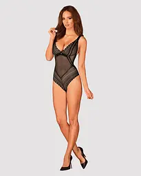 Мереживне боді з декольте Obsessive Estiqua teddy чорне широкі лямки M/L - мініатюра 3