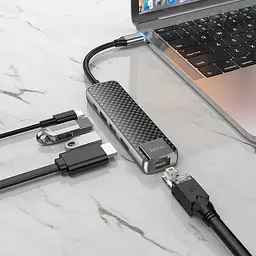 Розгалужувач хаб - мультиадаптер Hoco HB23 Easy view - Type-C to 4K HDMI LAN 60W - мініатюра 7