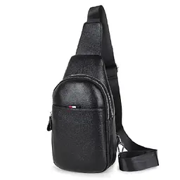 Шкіряний чорний слінг на два відділи Tiding Bag FL-A25F-8803A - мініатюра 5