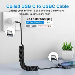 Кабель USB C до C 3 фута 2 пачки Спіральний USB C Зарядний кабель для автомобіля типу C Кабель швидкого заряджання для iPhone 17/1 - мініатюра 2