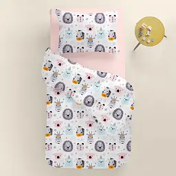 Дитяча постільна білизна в ліжечко SAFARI ANIMALS CS12, рожевий (AnimalsFaceRoseGrey_40Rose_140) - мініатюра 2