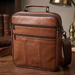 Сумка чоловіча з ручкою для перенесення в руці з натуральної шкіри Vintage 23031 світло-коричнева - мініатюра 3