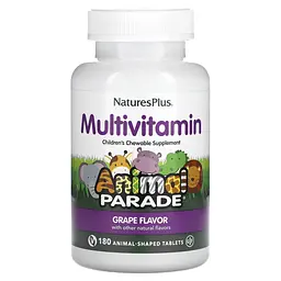Вітаміни для дітей, Multi-Vitamin and Mineral, Animal Parade, смак винограду, 180 живий Nature's Plus vit0001855