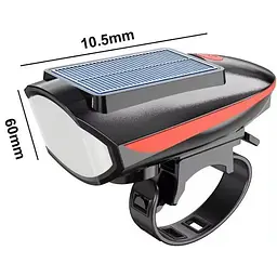 Велофара із сонячною панеллю та сигналом Bike Light 7599 Solar акумуляторний велоліхтар Li-Ion panel IPX4 USB-C - мініатюра 3