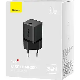 Мережевий зарядний пристрій Baseus GaN5S Fast Charger 1Type-C 30 W EU P10162504113-00 Black - мініатюра 3
