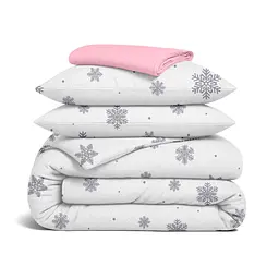 Сімейний комплект фланель з простирадлом на резинці SNOWFLAKES SILVER COSAS (4822052479698)