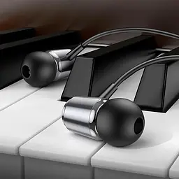 Навушники металеві Hoco M108 Spring metal universal earphones with mic чорні - мініатюра 3
