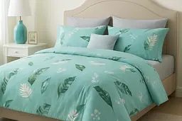 Комплект постільної білизни Ecotton Євро 210х220 см із сатину Перо бірюзовий (22876) - мініатюра 2