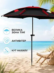 Парасоля складана рибальська 2,4 м чорна антивітер з нахилом для пляжу дачі та кемпінгу (49675947) - мініатюра 2