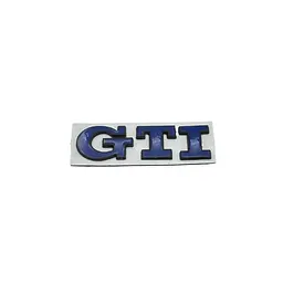 Емблема напис GTI для Volkswagen синя з чорною окантовкою 79х23 мм метал (на скотчі)
