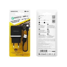 Зарядний пристрій Borofone BA36A USB QC 18W чорний + кабель USB to Type-C - мініатюра 4