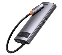 Адаптер USB Хаб Baseus Metal Gleam Series 6-in-1 Multifunctional Docking Station Gray CAHUB-CW0G - мініатюра 4
