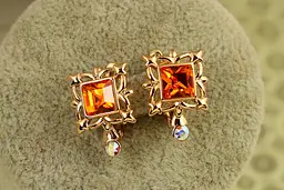 Сережки Xuping Jewelry Глорія з помаранчевим каменем Сваровські 1,8 см золотисті - мініатюра 3