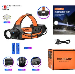 Налобний ліхтар X-Balog Night Vision Fluorescence BL-T210-TG zoom TypeC 2х18650 2 режими - мініатюра 4