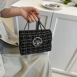 Маленька твідова сумочка на ланцюжку Lilly P2-1520A чорна - мініатюра 4