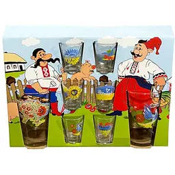 Набір стопок FARGLASS 8шт 6шт.+ 2 пивні стакани (Пікнік) Патріотичний