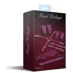 Набір Feral Feelings BDSM Kit 5 Burgundy, наручники, поножі, хрестовина, маска, падл - мініатюра 2