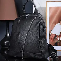 Рюкзак жіночий чорний шкіряний з ременем 35538 Tiding Bag - мініатюра 7
