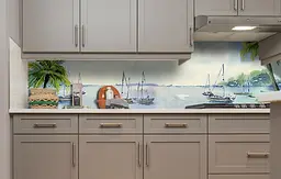 Вініловий кухонний фартух Happy Pocket Море Акварель наклейка для кухні ПВХ яхти пальми Блакитний Z181829 - мініатюра 5