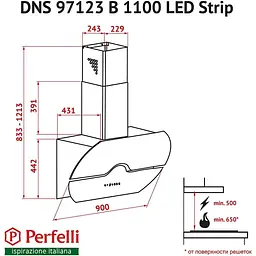 Витяжка Perfelli DNS 97123 B 1100 BL LED Strip - мініатюра 8
