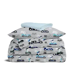 Дитяча постільна білизна в ліжечко BUNNY CS1, сірий (BunnyReadyStedyGrey_LightBlue110x160_140)
